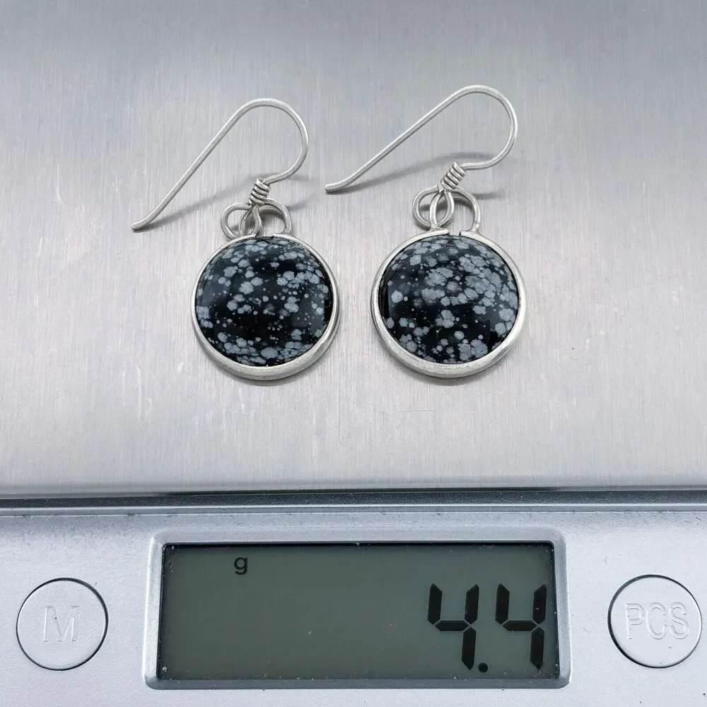 Vintage Sterling Silver Snowflake Obsidian Dangle Earrings